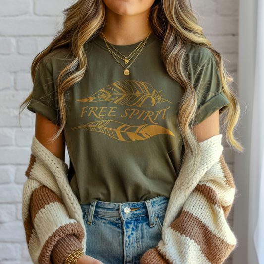 Women's "Free Spirit" t-shirt in military green